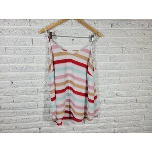 Maurices Womens Top 1 1X Plus Camisole Red Stripe Lightweight Sheer E8E